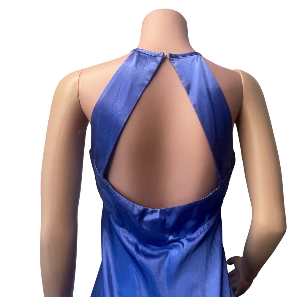 Zum Zum Satin Maxi Dress Blue Sequin Halter Open Back Vintage Y2K Formal 13-14 - Picture 6 of 16